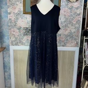 4XL Beautiful Women's Navy Blue with Gold Accents Sleeveless Dress